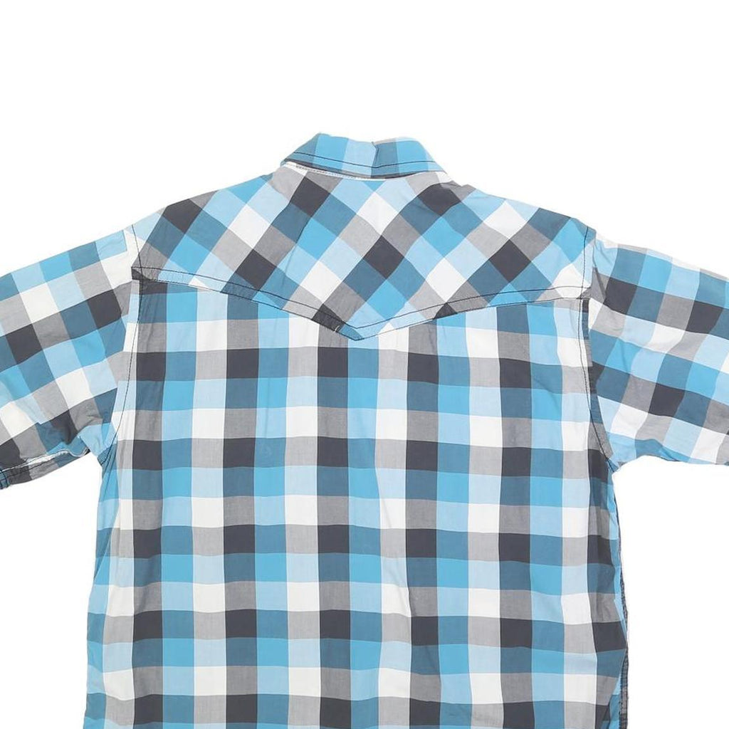 DICKIES Mens Blue & Grey Check Short Sleeve Shirt S Casual Cotton Blend