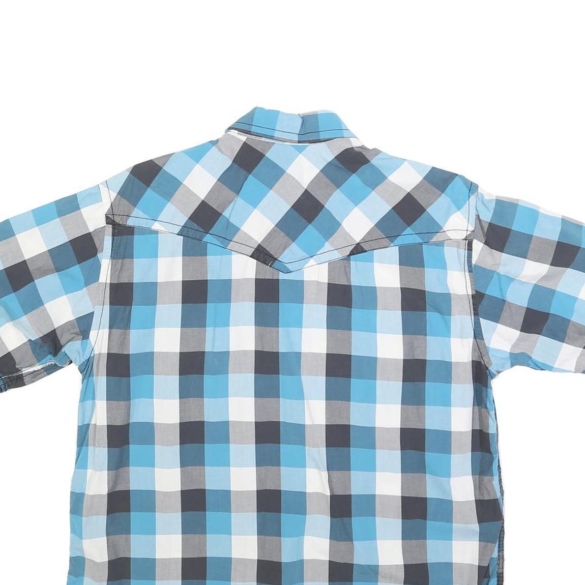 DICKIES Mens Blue & Grey Check Short Sleeve Shirt S Casual Cotton Blend