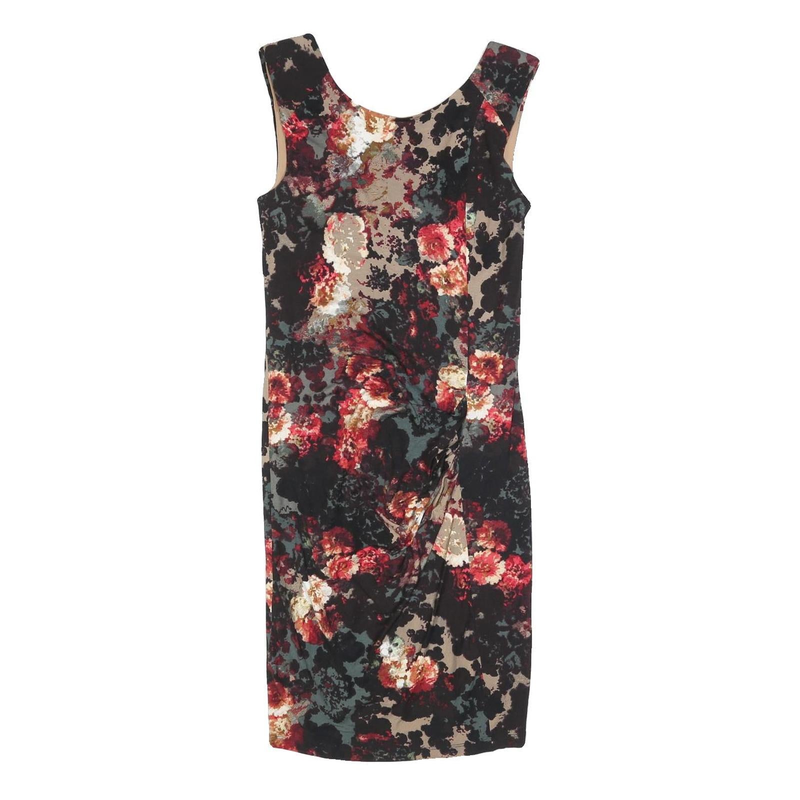 CARMEN Womens Black & Red Floral Bodycon Cotton Blend Midi Dress Size S
