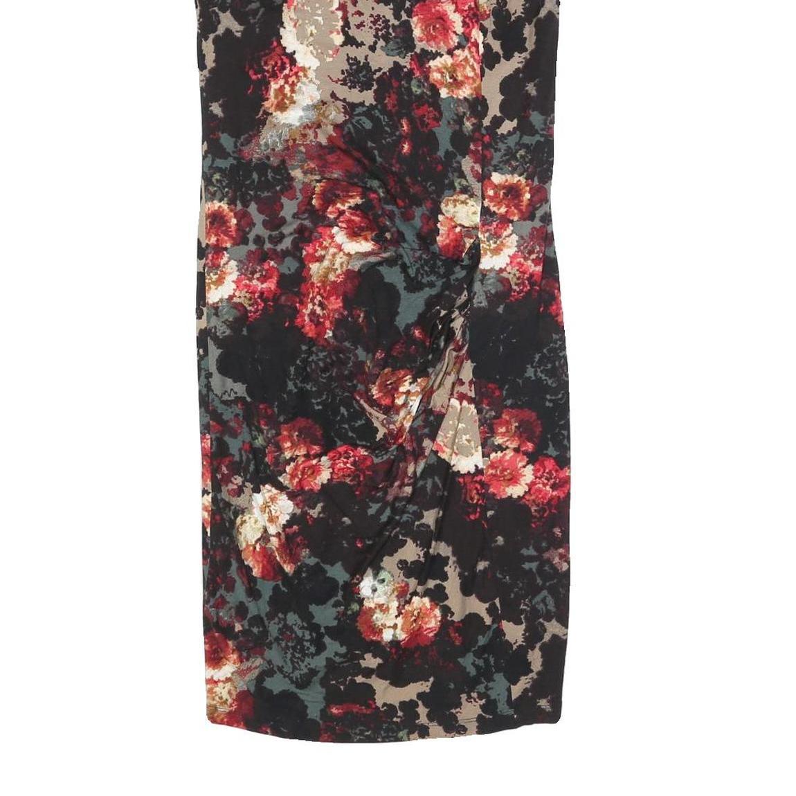 CARMEN Womens Black & Red Floral Bodycon Cotton Blend Midi Dress Size S