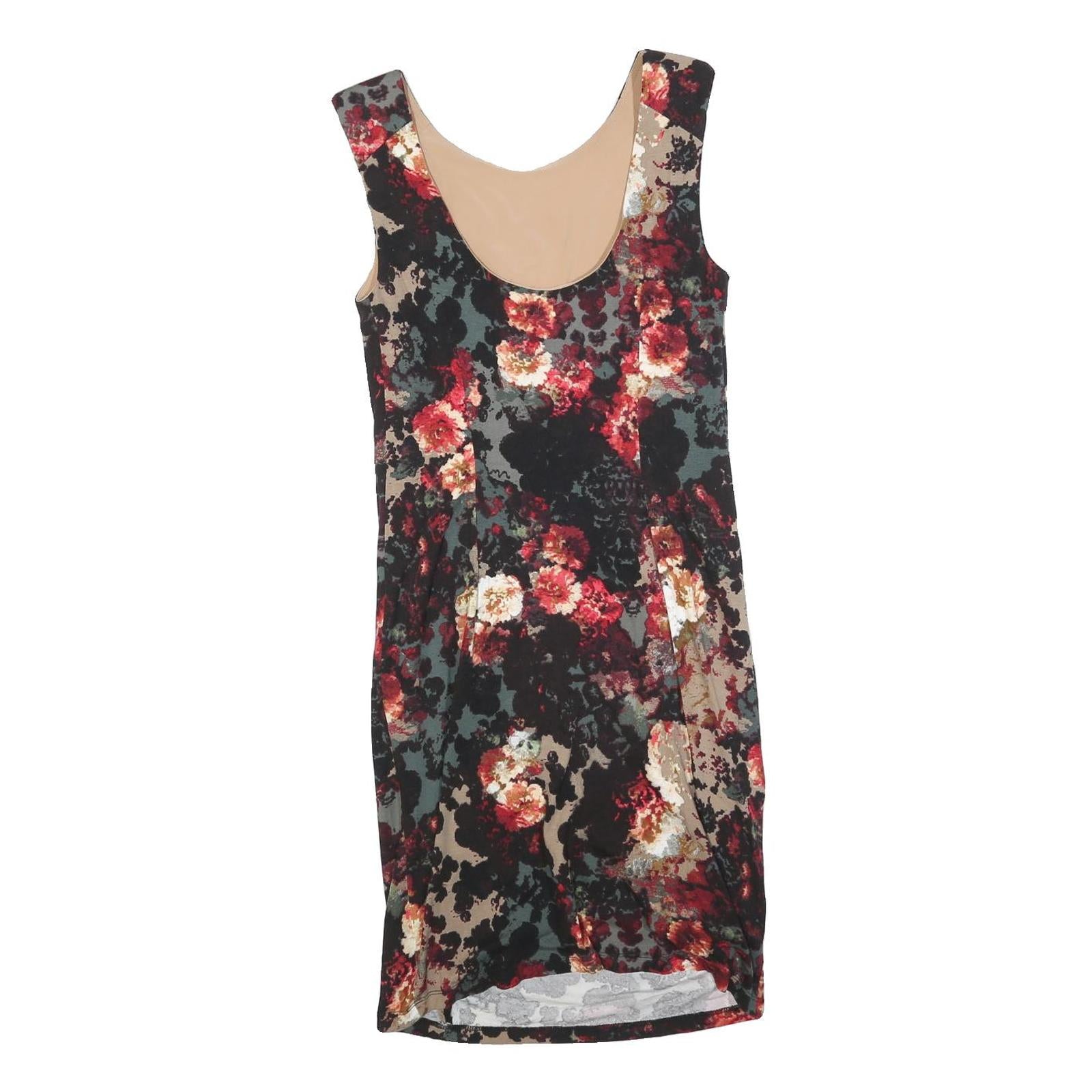 CARMEN Womens Black & Red Floral Bodycon Cotton Blend Midi Dress Size S