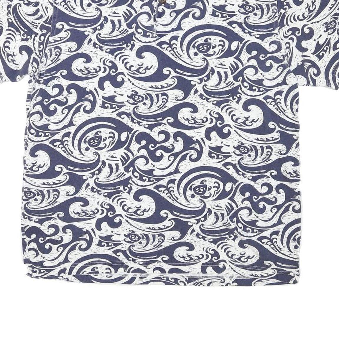 CRAY SHIRTS Mens Blue & White Wave Print Short Sleeve Polo Shirt M Cotton Blend