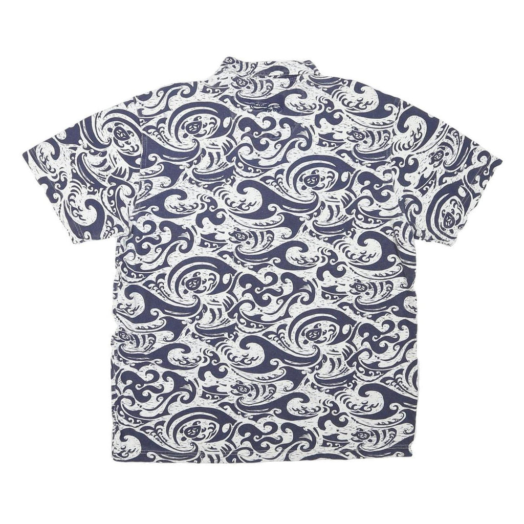 CRAY SHIRTS Mens Blue & White Wave Print Short Sleeve Polo Shirt M Cotton Blend