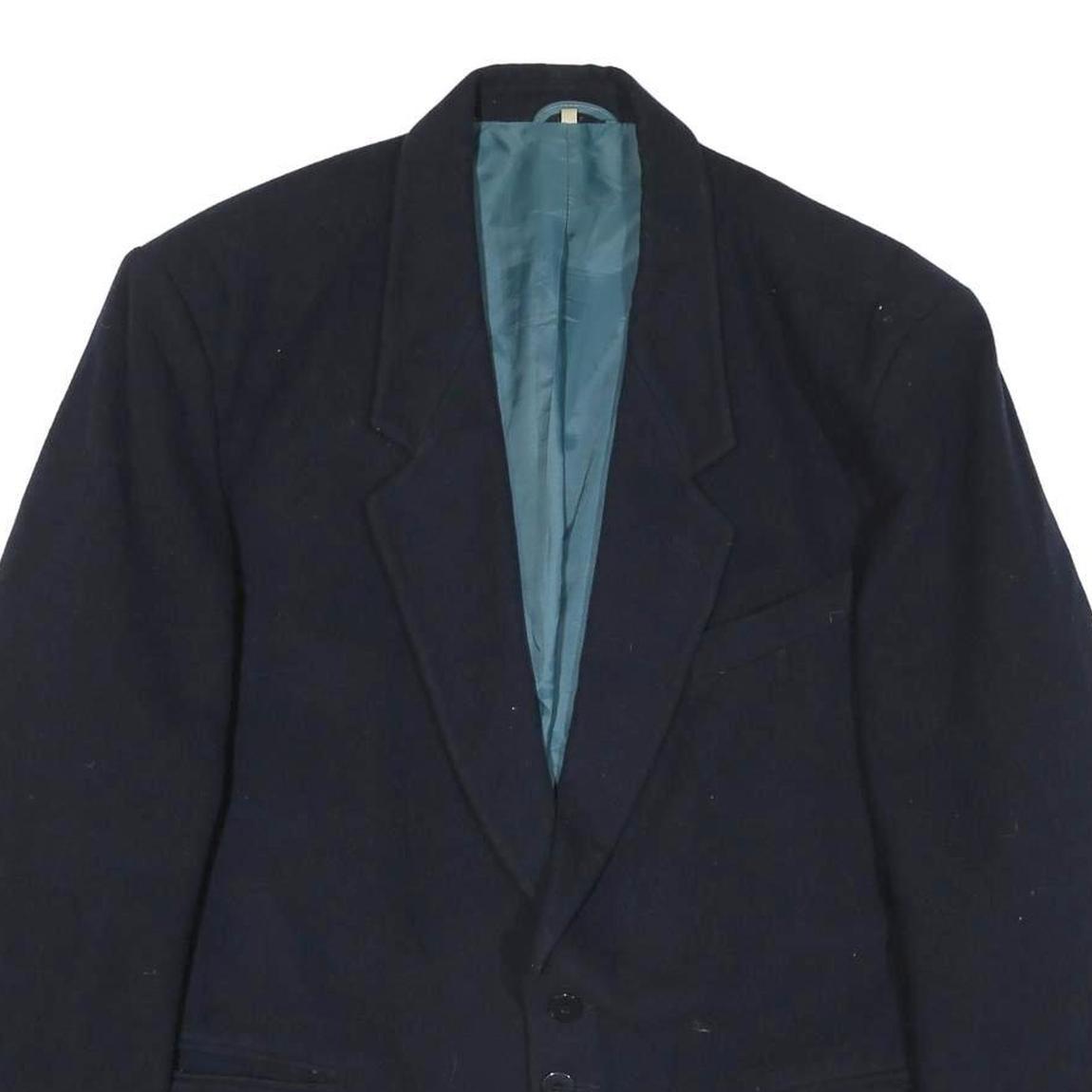 Mens Black Classic Jacket L Polyester Blend Plain Button Closure Tailored Fit