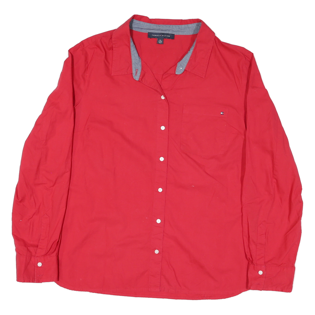 TOMMY HILFIGER Womens Red Cotton Blend Shirt M Button Front Long Sleeve Casual