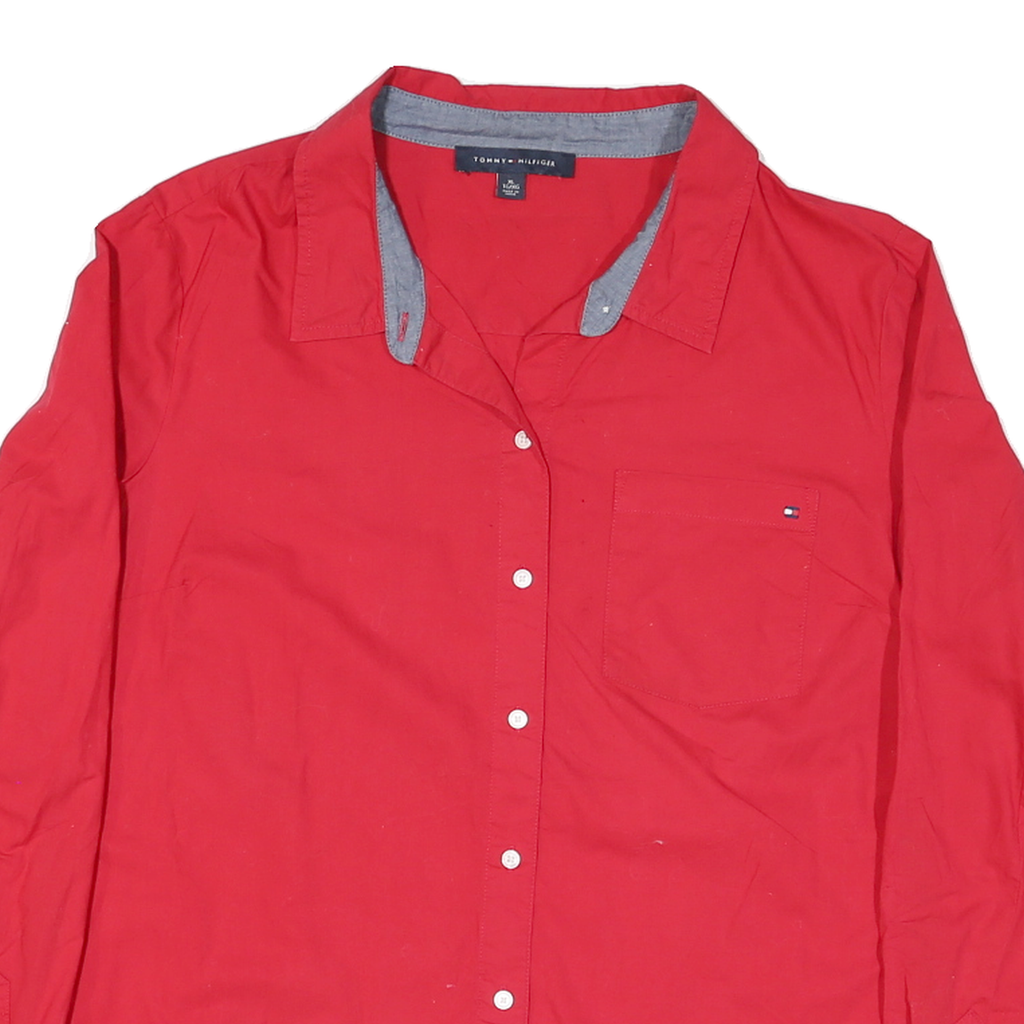 TOMMY HILFIGER Womens Red Cotton Blend Shirt M Button Front Long Sleeve Casual
