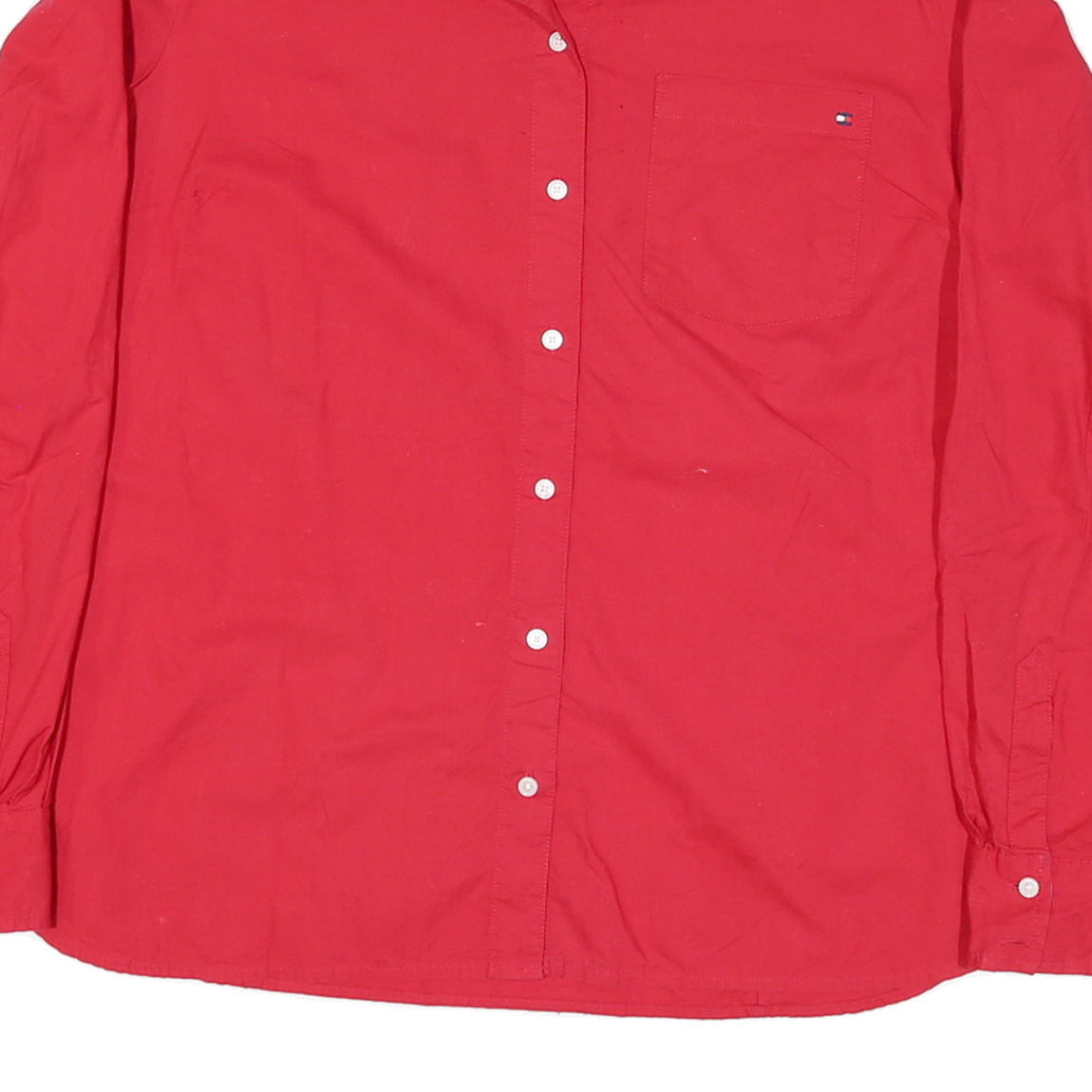 TOMMY HILFIGER Womens Red Cotton Blend Shirt M Button Front Long Sleeve Casual