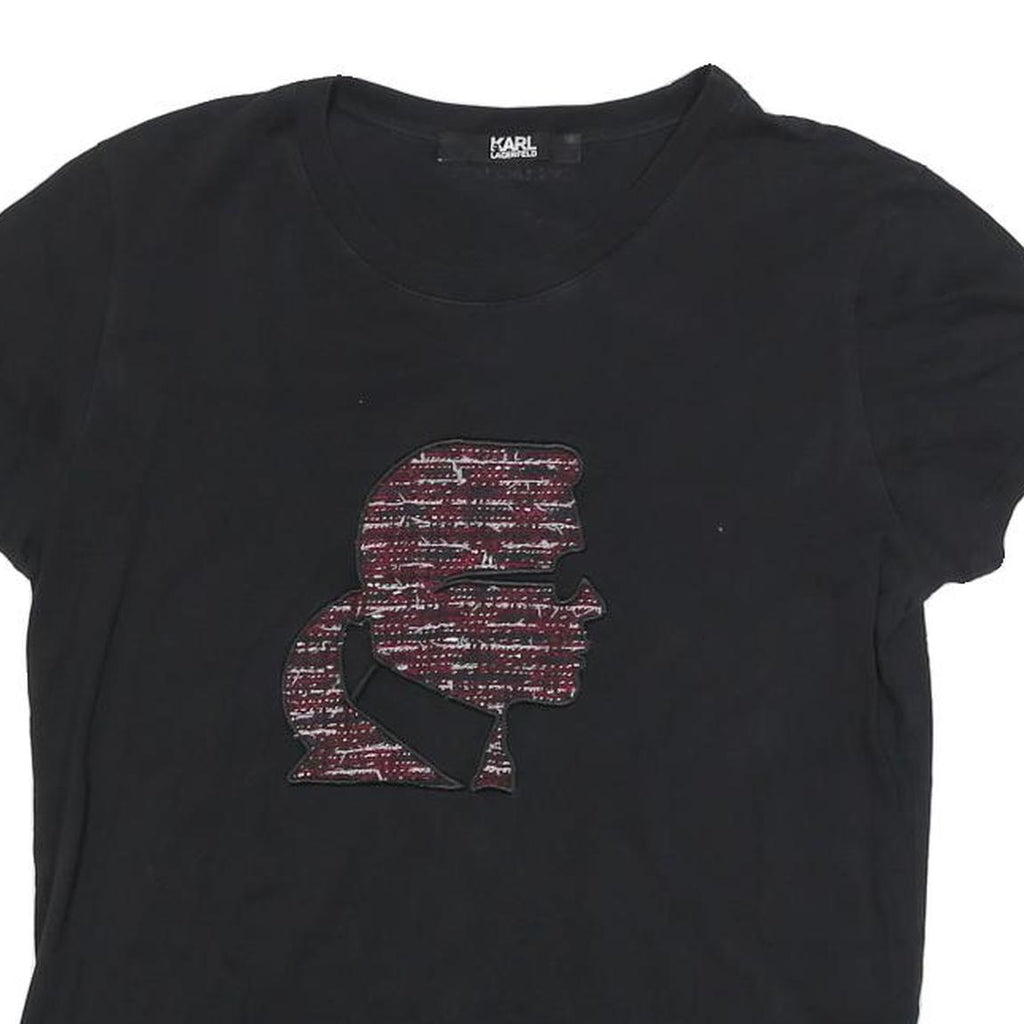 KARL LAGERFELD Womens Black Graphic T-Shirt S Short Sleeve Round Neck Designer