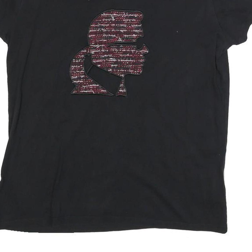 KARL LAGERFELD Womens Black Graphic T-Shirt S Short Sleeve Round Neck Designer