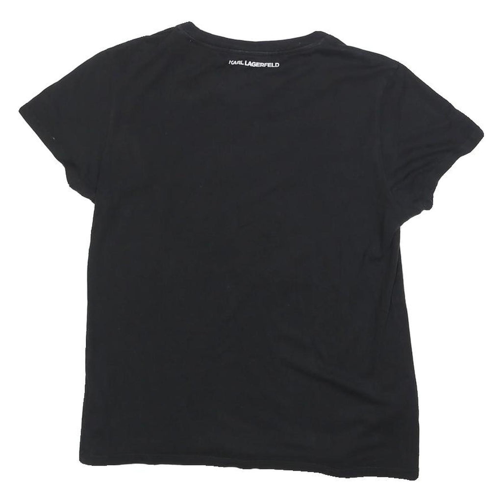 KARL LAGERFELD Womens Black Graphic T-Shirt S Short Sleeve Round Neck Designer