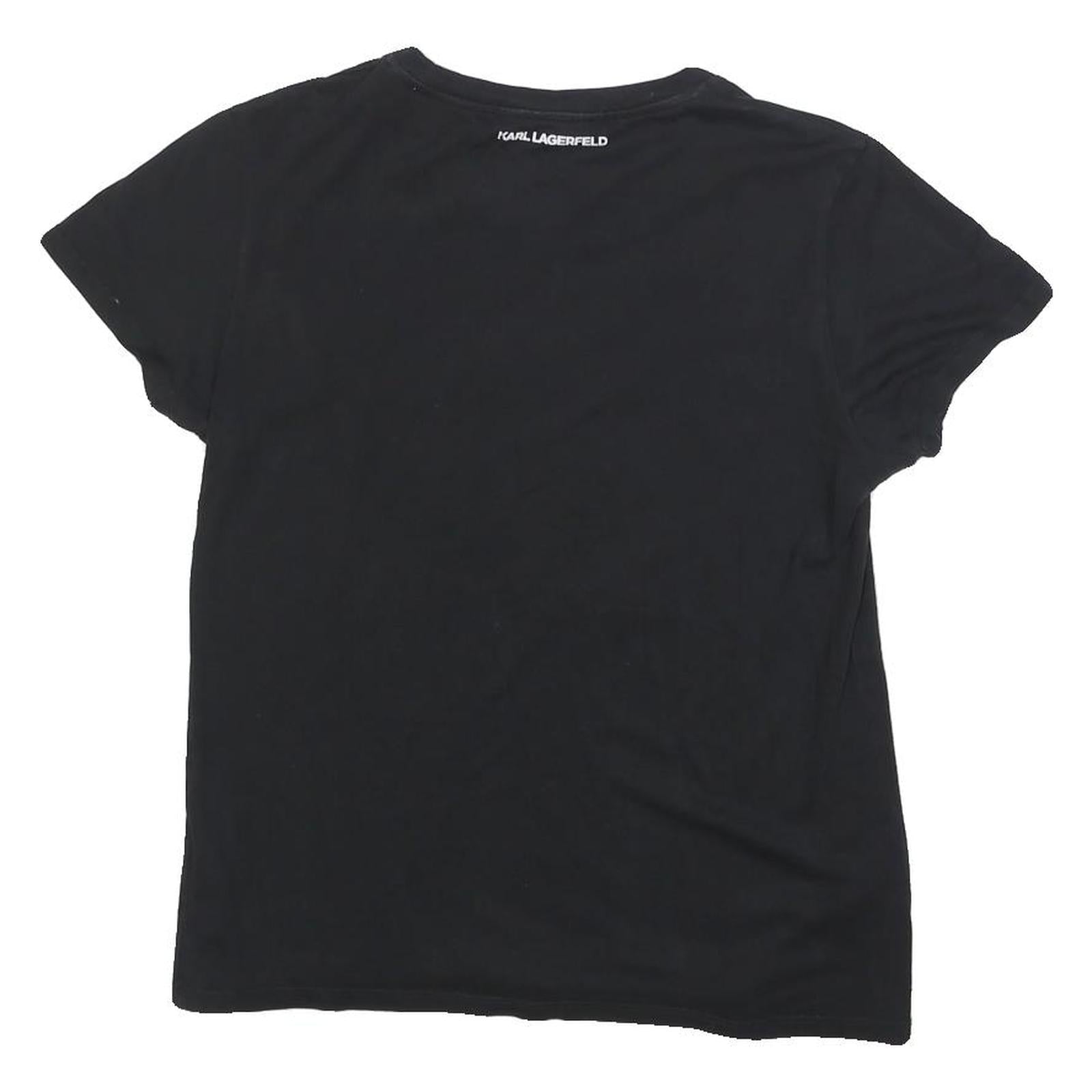 KARL LAGERFELD Womens Black Graphic T-Shirt S Short Sleeve Round Neck Designer