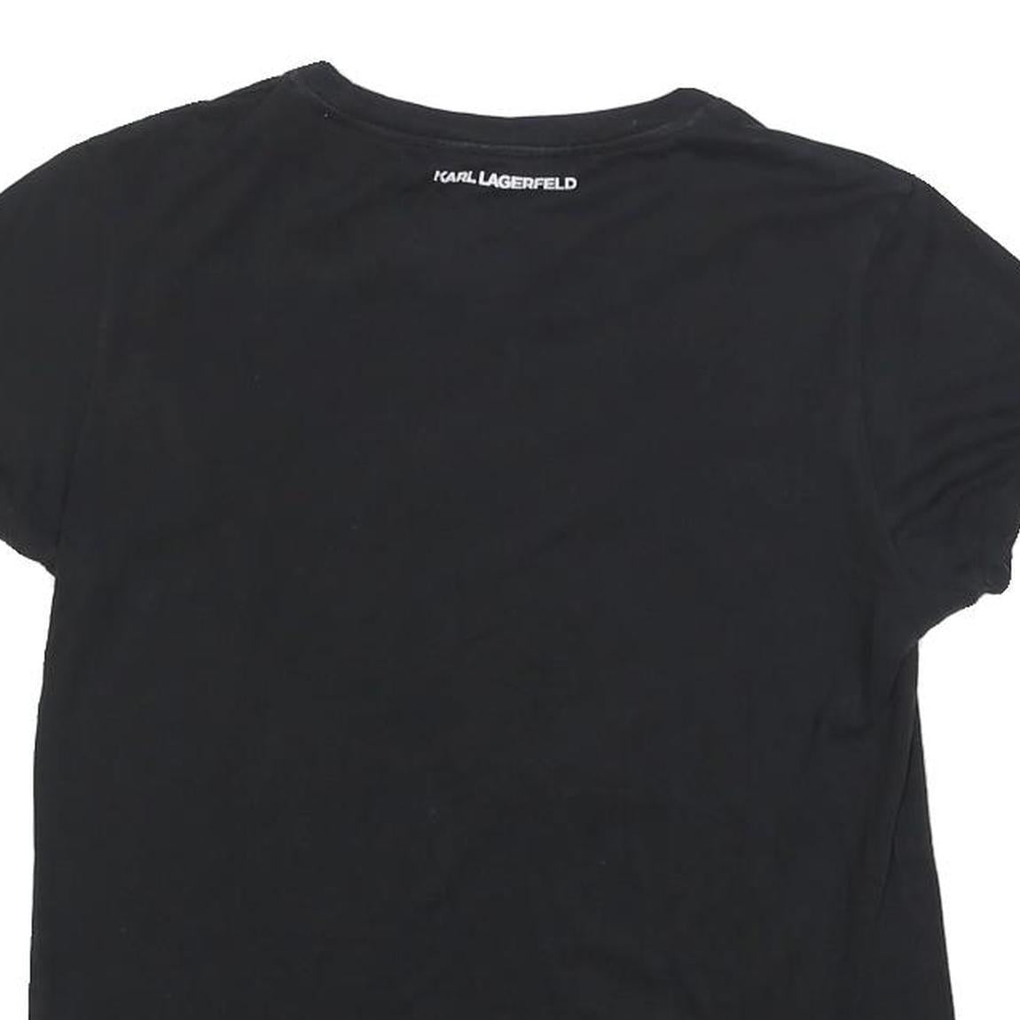 KARL LAGERFELD Womens Black Graphic T-Shirt S Short Sleeve Round Neck Designer