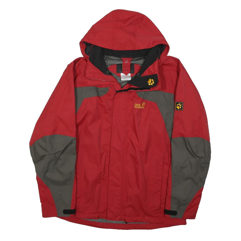 JACK WOLFSKIN Mens Red & Grey Outdoor Jacket M Polyester Waterproof Hooded Zip