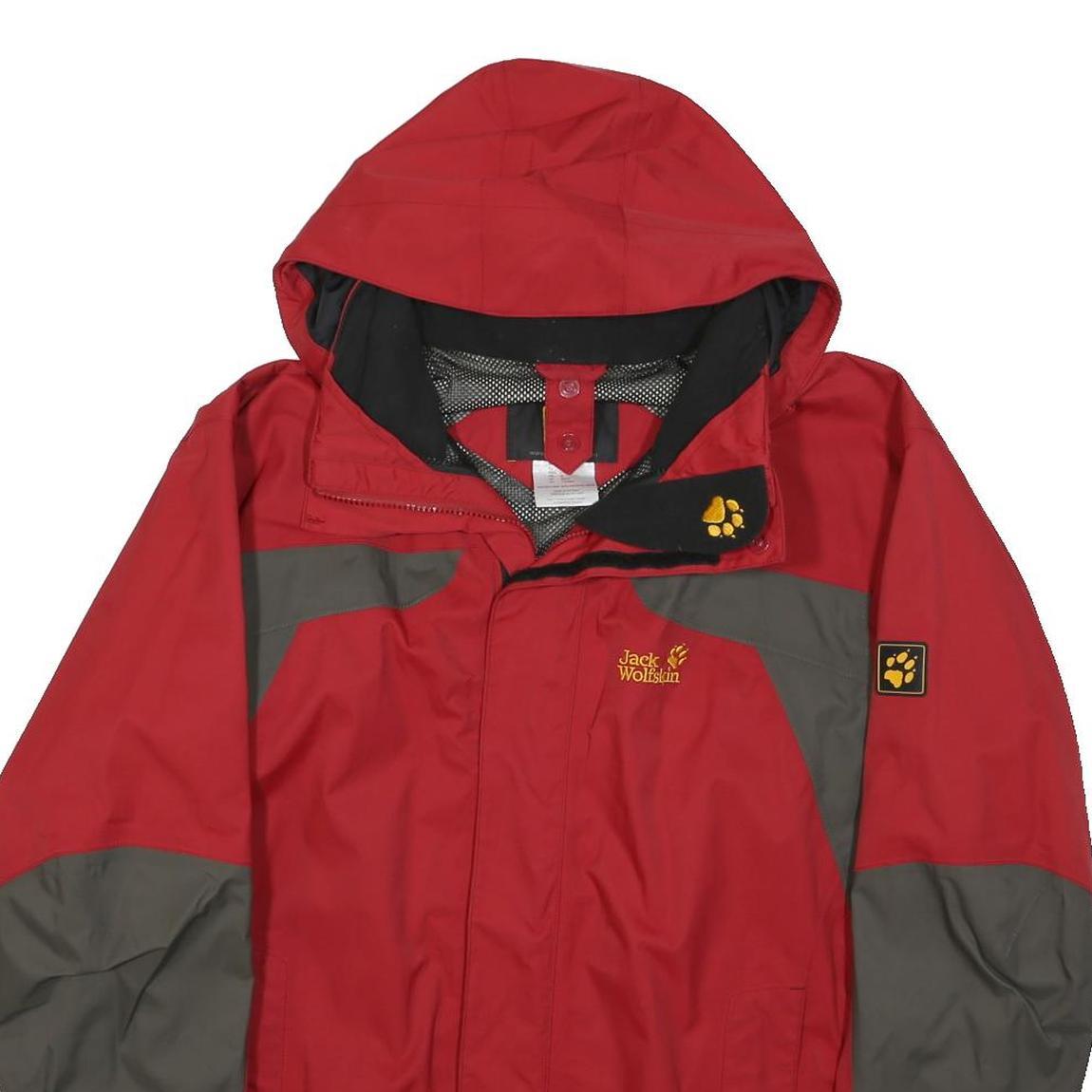 JACK WOLFSKIN Mens Red & Grey Outdoor Jacket M Polyester Waterproof Hooded Zip