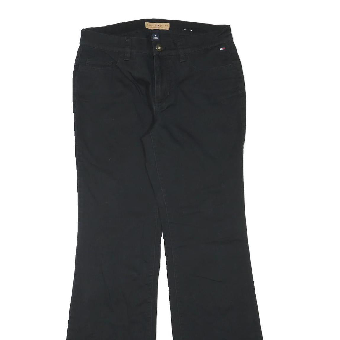 TOMMY HILFIGER Womens Cotton Blend Black Regular Flared Trousers W28 L31