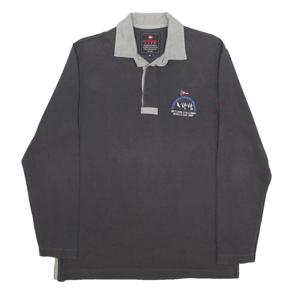 MURPHY & NYE Mens Grey & Light Grey Long Sleeve Polo Shirt M Crewneck Cotton