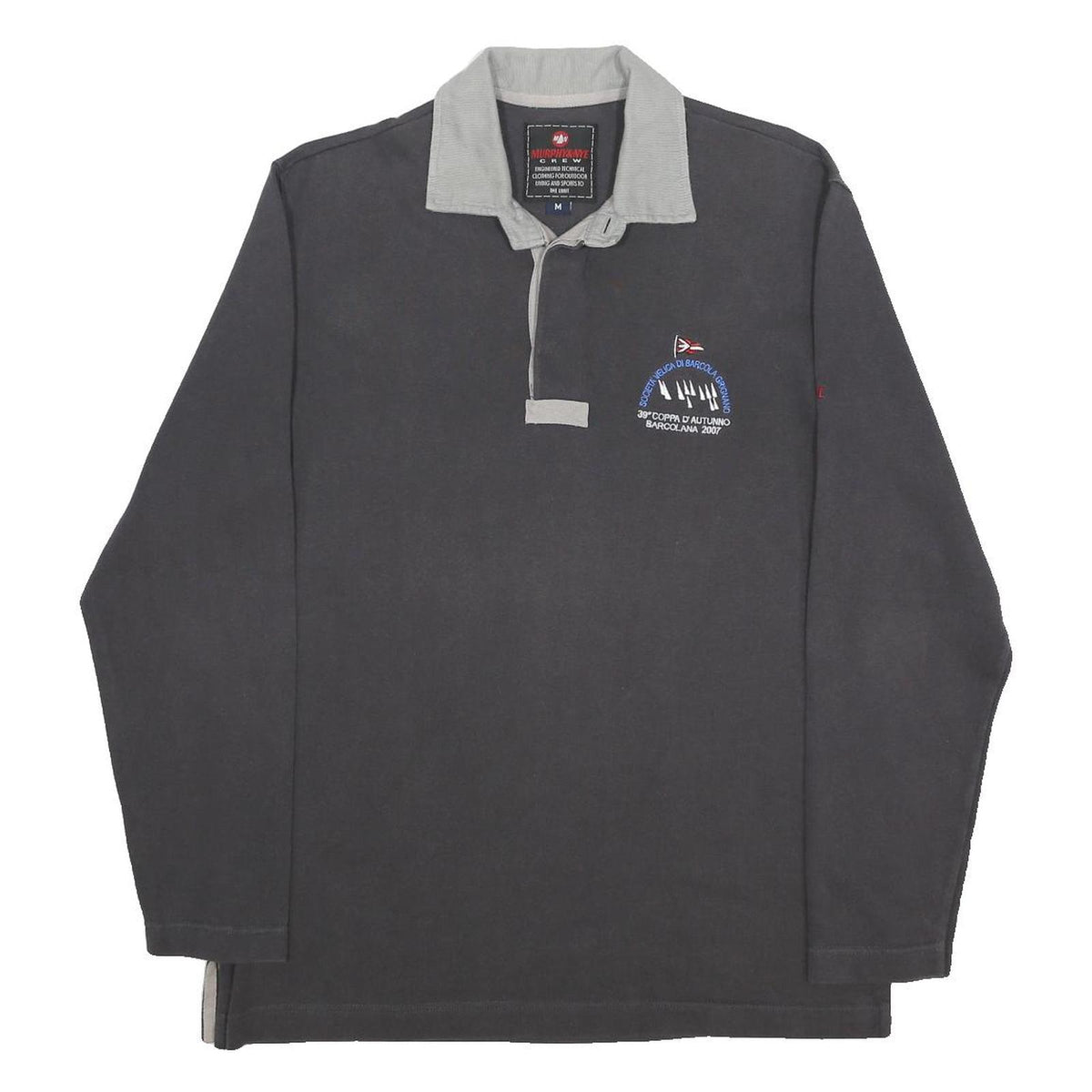 MURPHY & NYE Mens Grey & Light Grey Long Sleeve Polo Shirt M Crewneck Cotton