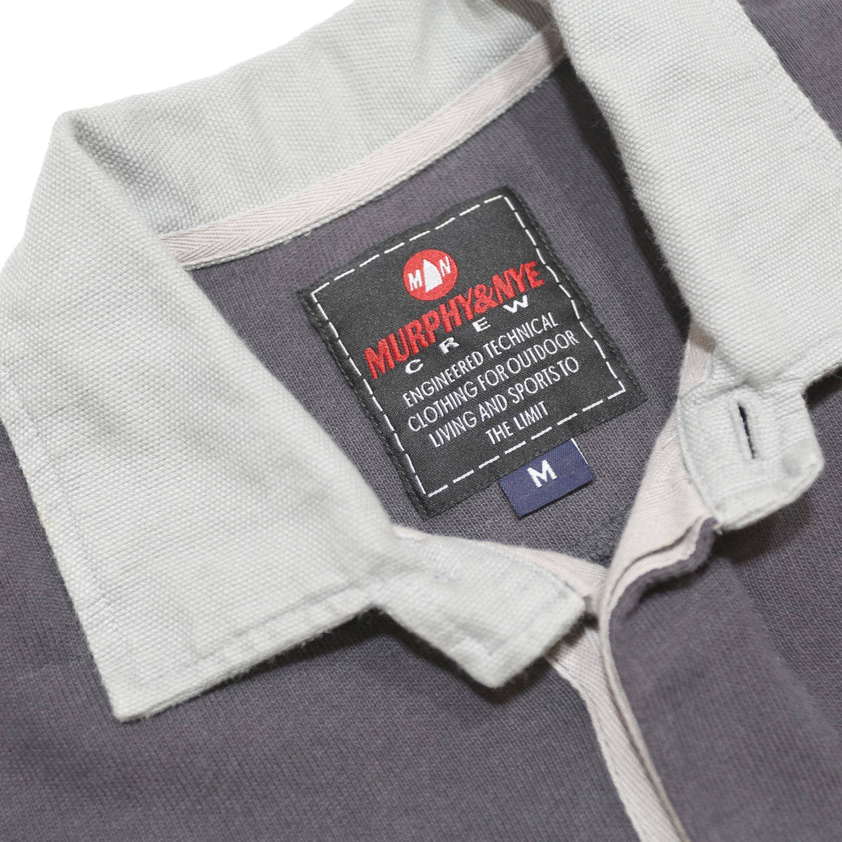 MURPHY & NYE Mens Grey & Light Grey Long Sleeve Polo Shirt M Crewneck Cotton