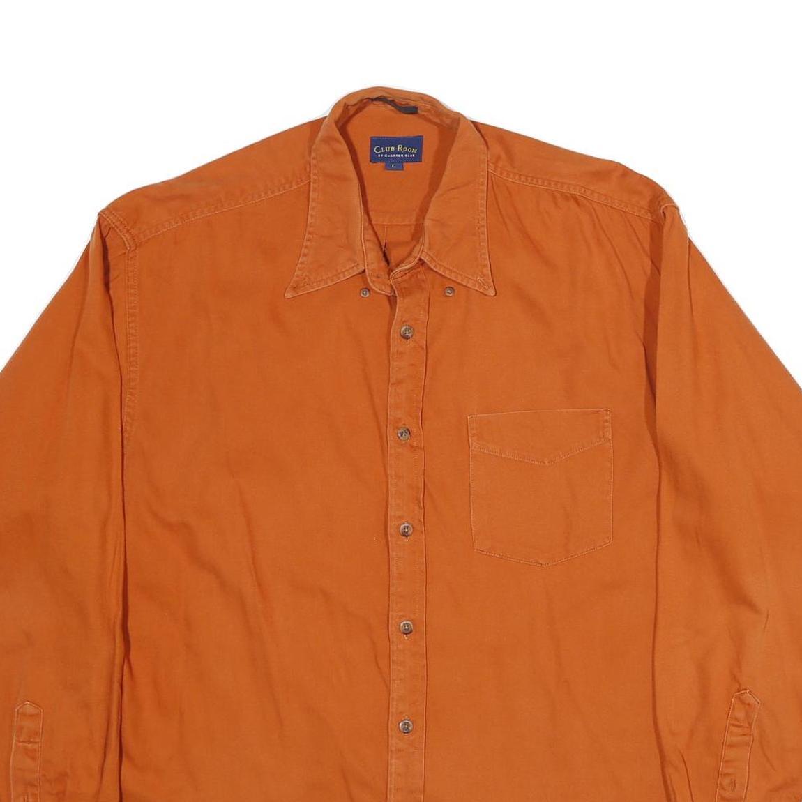 CLUB ROOM Mens Orange Cotton Long Sleeve Shirt L Casual Buttoned Pocket