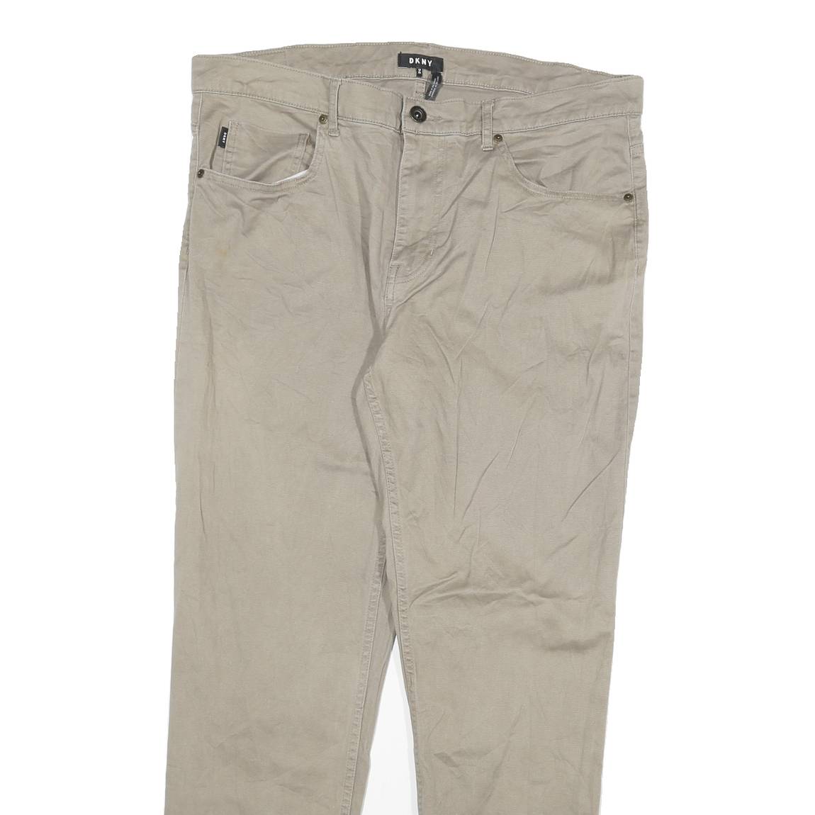 DKNY Mens Cotton Blend Beige Regular Fit Straight Leg Trousers W36 L30 Casual