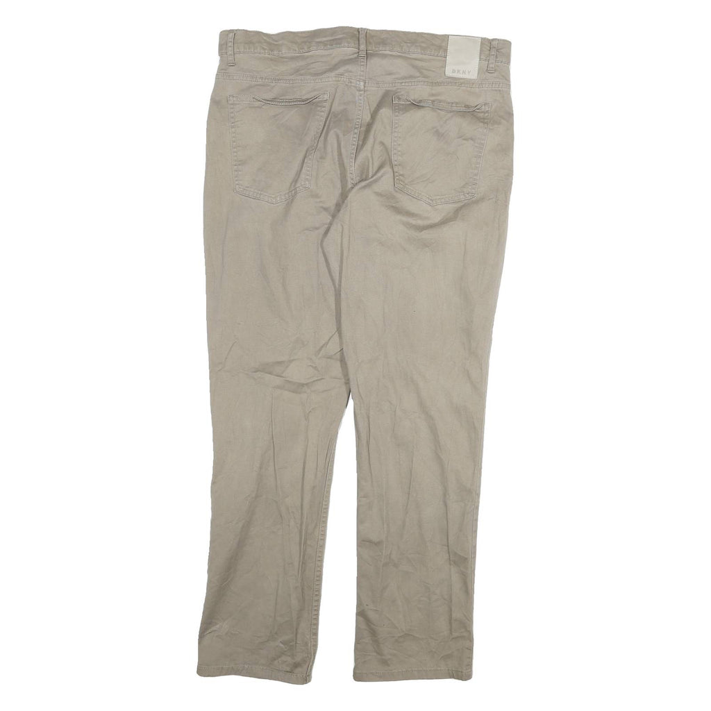DKNY Mens Cotton Blend Beige Regular Fit Straight Leg Trousers W36 L30 Casual