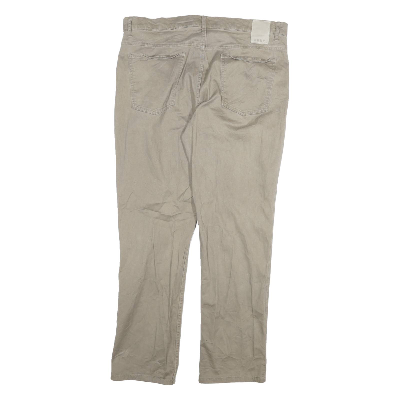 DKNY Mens Cotton Blend Beige Regular Fit Straight Leg Trousers W36 L30 Casual