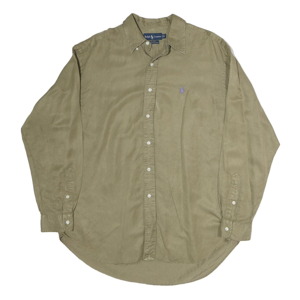 RALPH LAUREN Mens Beige Long Sleeve Cotton Blend Shirt L Classic Polo