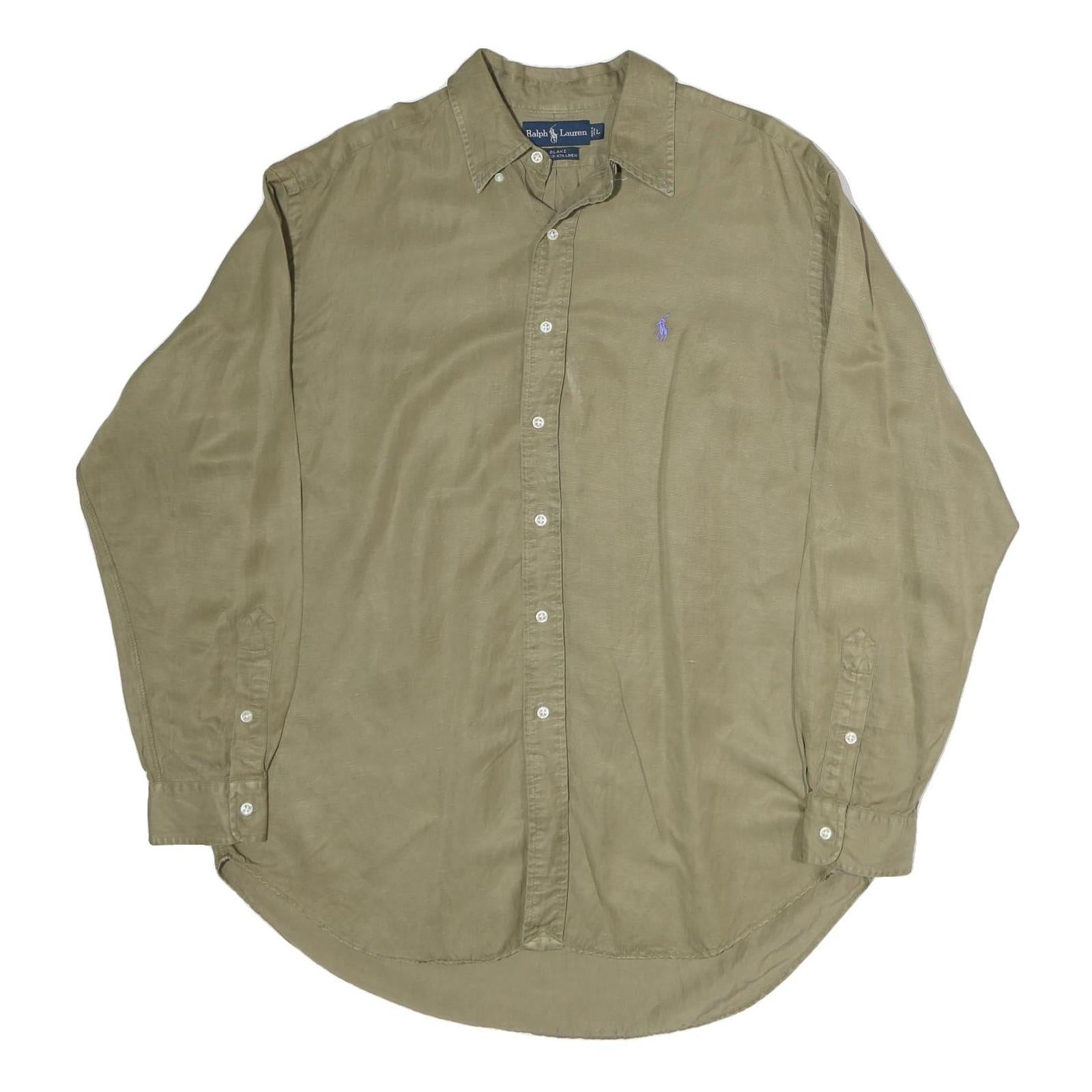 RALPH LAUREN Mens Beige Long Sleeve Cotton Blend Shirt L Classic Polo