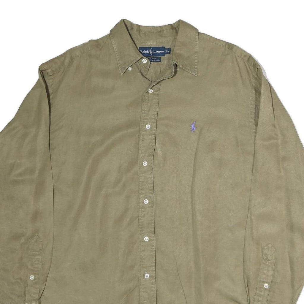 RALPH LAUREN Mens Beige Long Sleeve Cotton Blend Shirt L Classic Polo