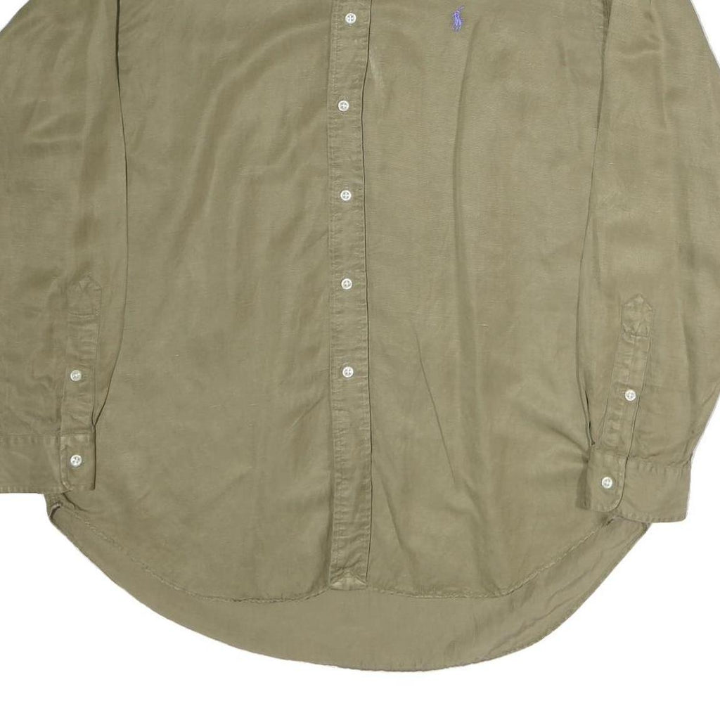 RALPH LAUREN Mens Beige Long Sleeve Cotton Blend Shirt L Classic Polo