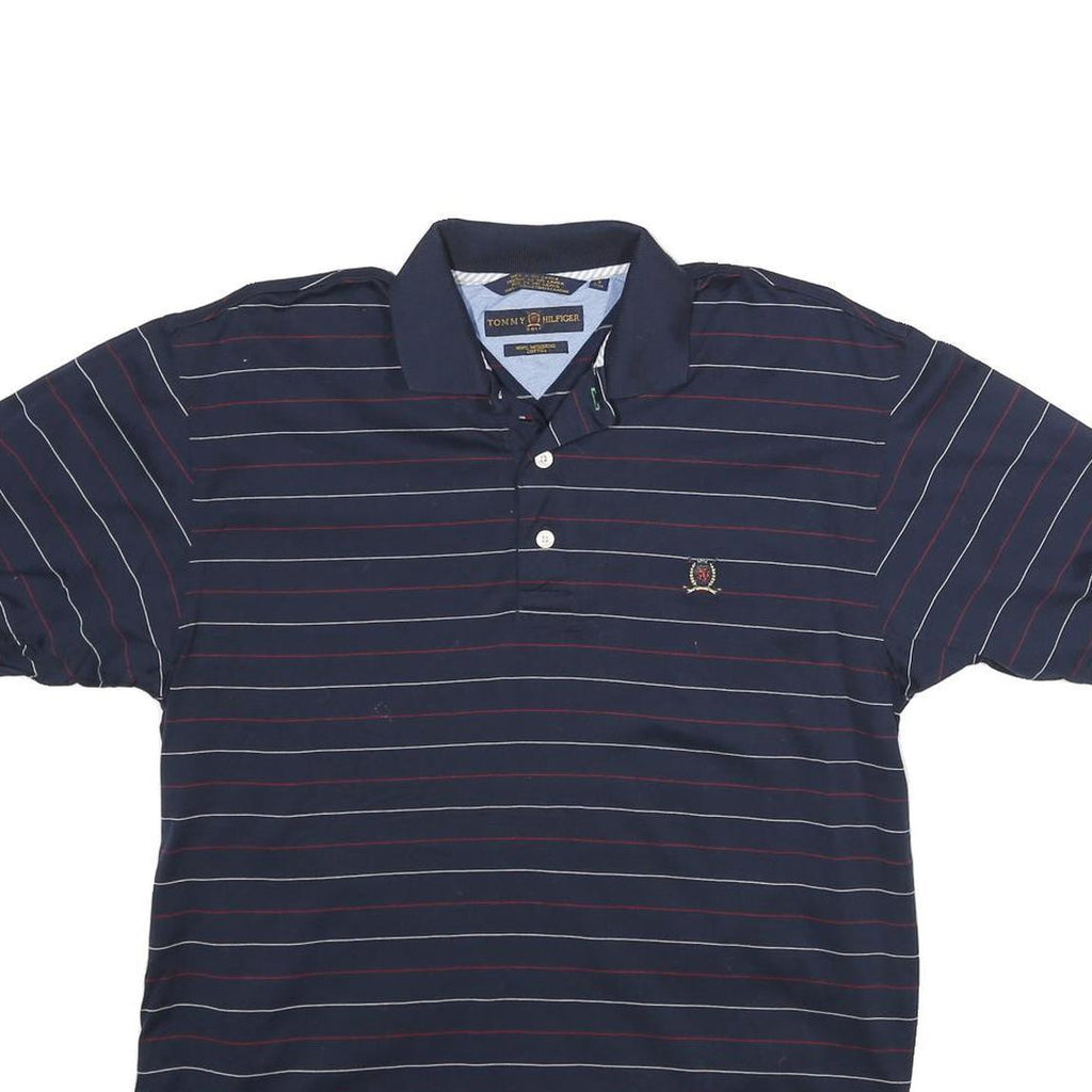 TOMMY HILFIGER Mens Blue Striped Polo Shirt S Classic Fit Cotton Short Sleeve