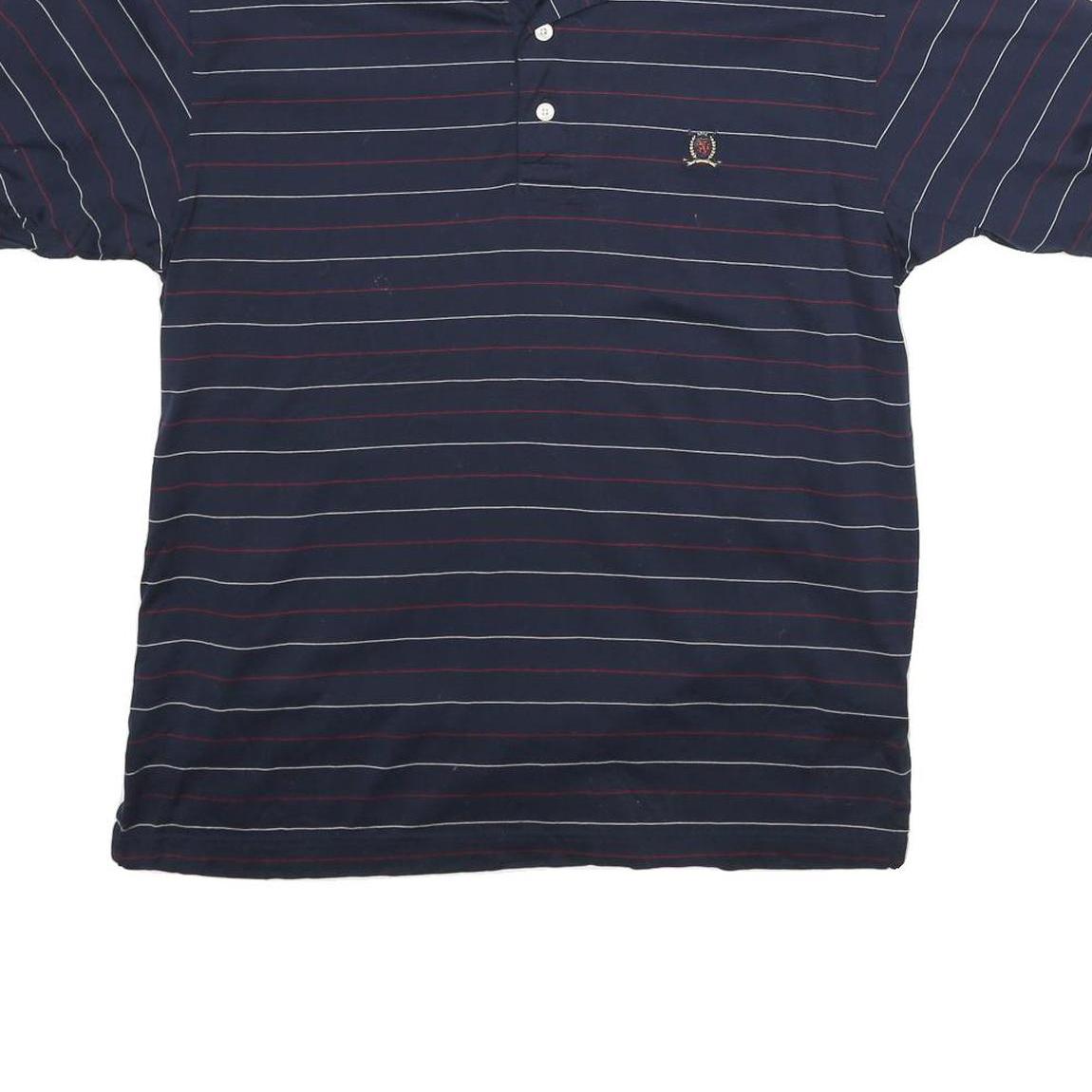 TOMMY HILFIGER Mens Blue Striped Polo Shirt S Classic Fit Cotton Short Sleeve