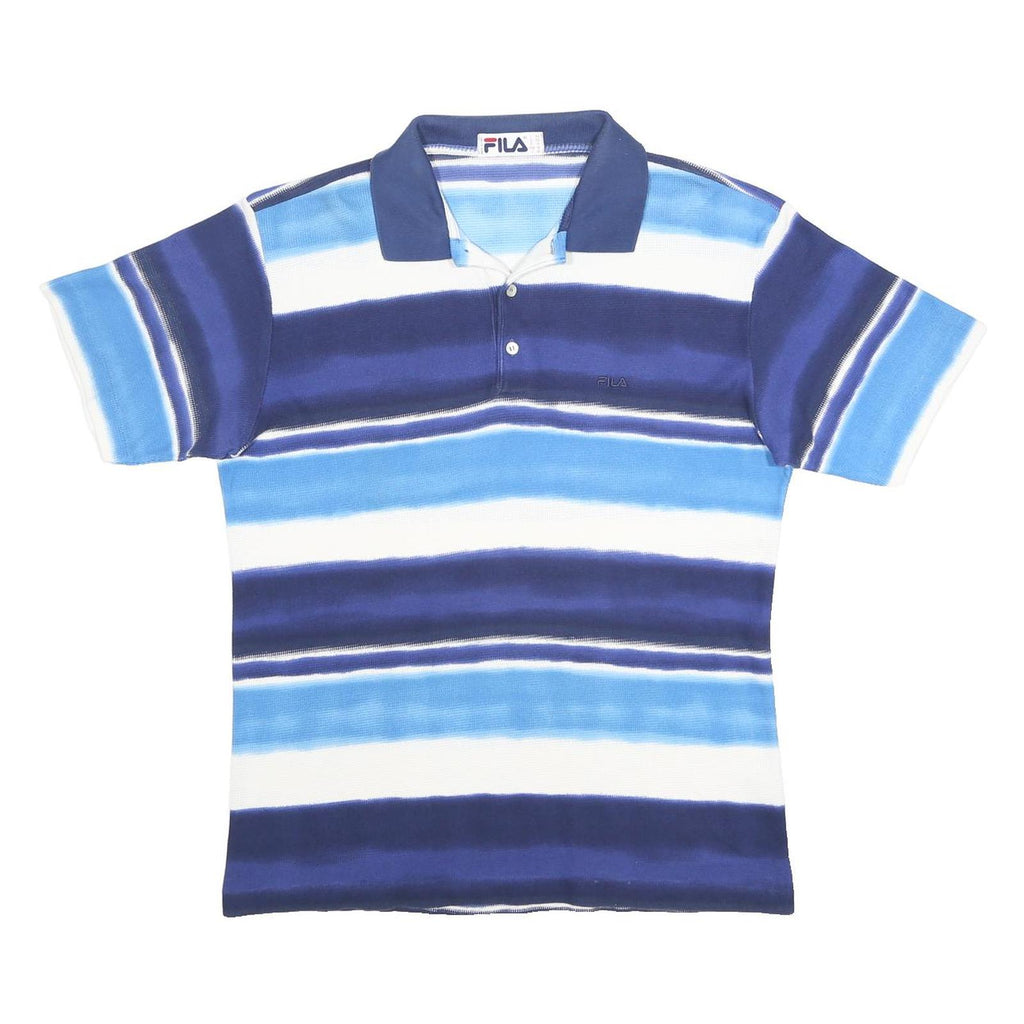 FILA Mens Blue & White Striped Short Sleeve Polo Shirt M Cotton Blend Casual