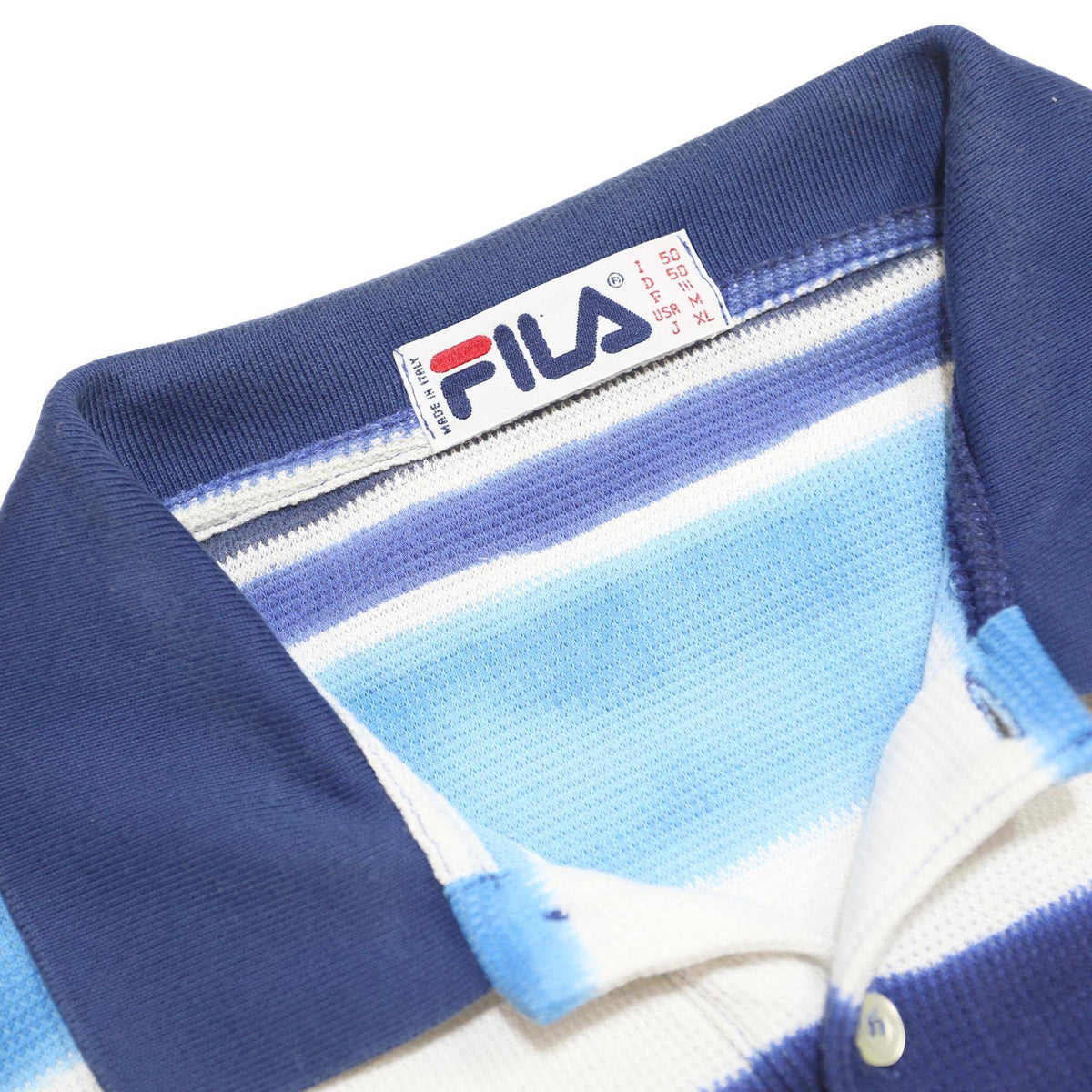 FILA Mens Blue & White Striped Short Sleeve Polo Shirt M Cotton Blend Casual