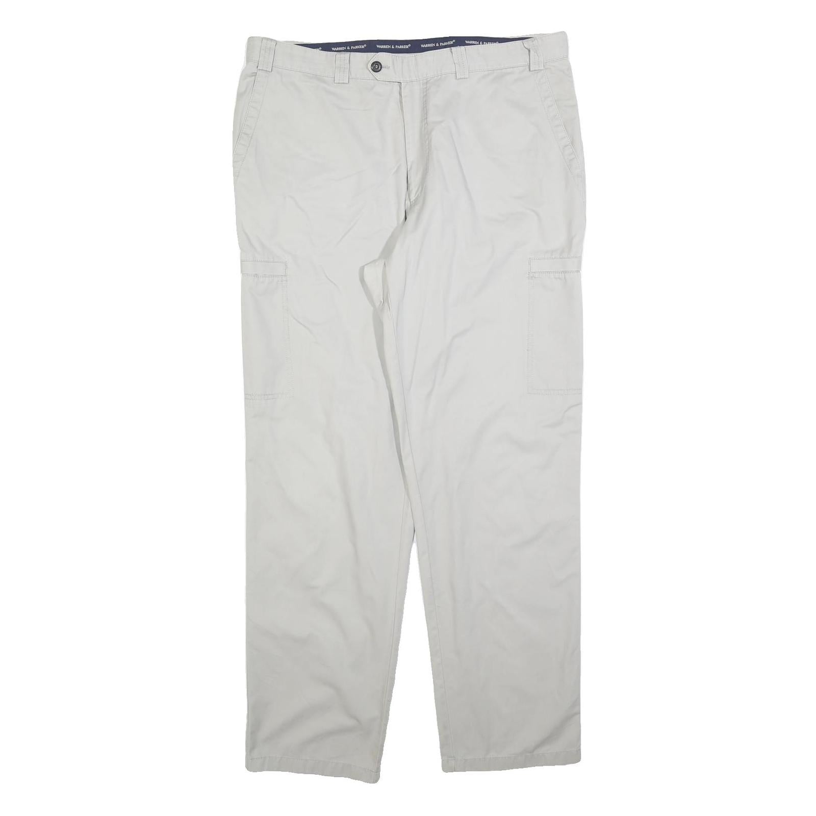 WARREN & PARKER Mens Cotton Blend Regular Straight Beige Trousers W40 L34 Casual