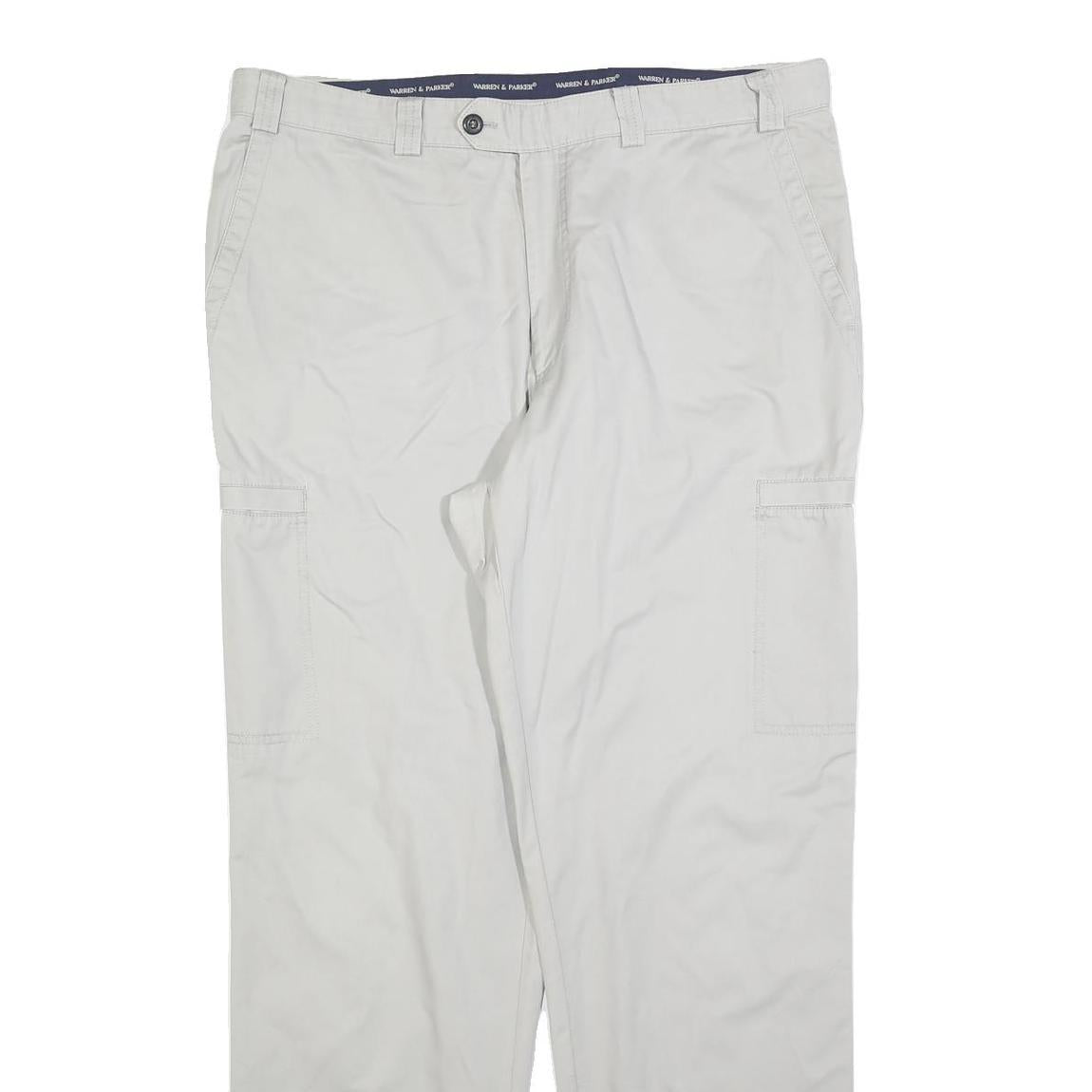 WARREN & PARKER Mens Cotton Blend Regular Straight Beige Trousers W40 L34 Casual