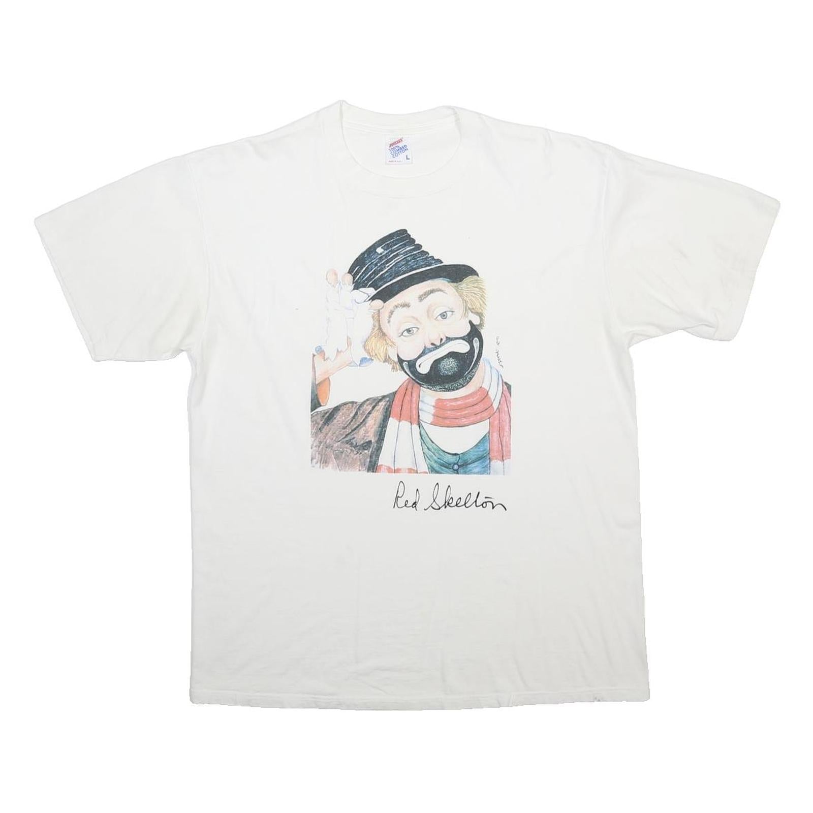 JERZEES Mens White Red Skeleton Graphic T-Shirt L Short Sleeve Crew Neck