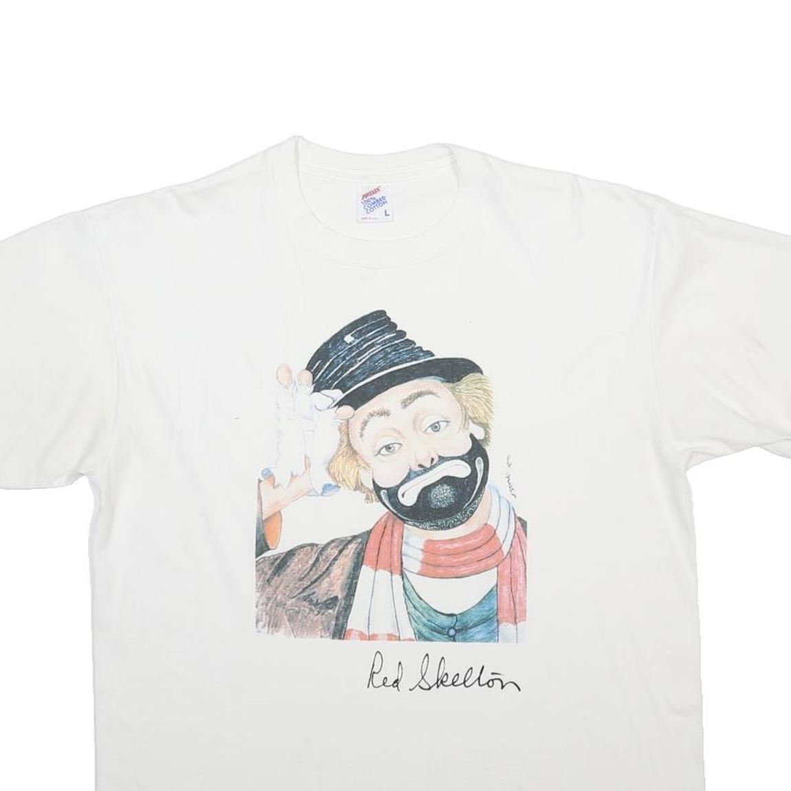 JERZEES Mens White Red Skeleton Graphic T-Shirt L Short Sleeve Crew Neck