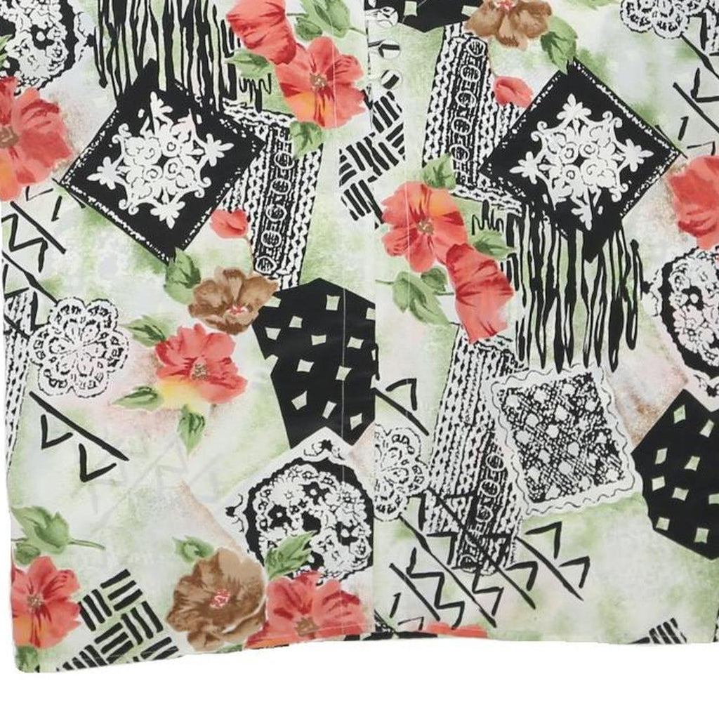 Womens White Green & Black Abstract Floral Printed Top Sleeveless V-Neck L