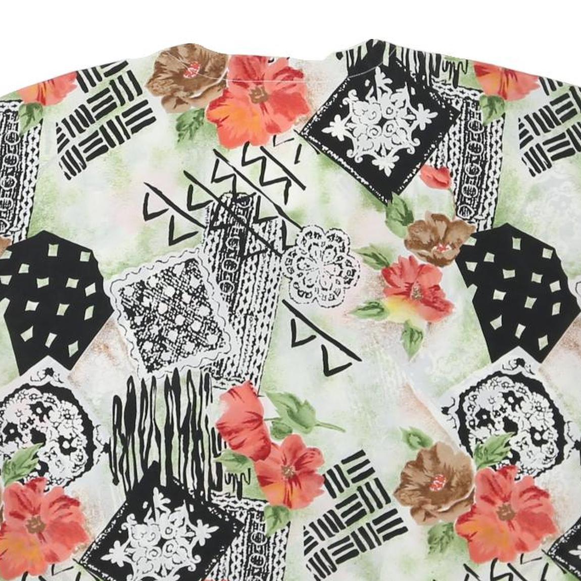 Womens White Green & Black Abstract Floral Printed Top Sleeveless V-Neck L