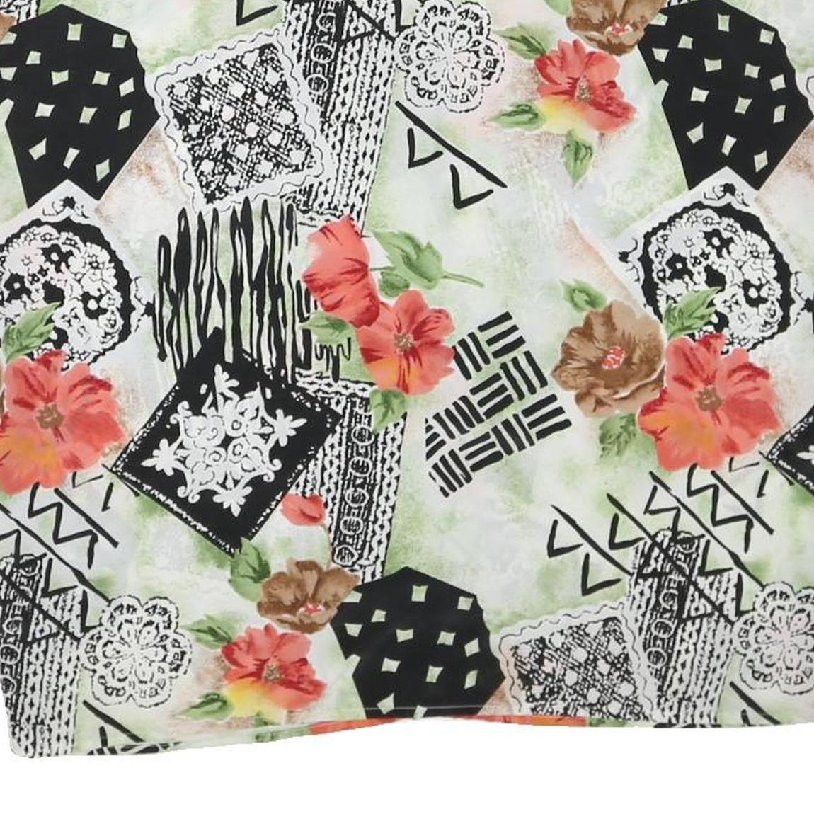 Womens White Green & Black Abstract Floral Printed Top Sleeveless V-Neck L