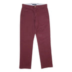 TOMMY HILFIGER Mens Regular Burgundy Cotton Blend Trousers W28 L30 Classic Zip