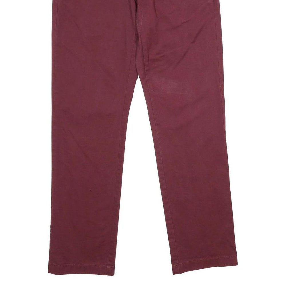 TOMMY HILFIGER Mens Regular Burgundy Cotton Blend Trousers W28 L30 Classic Zip