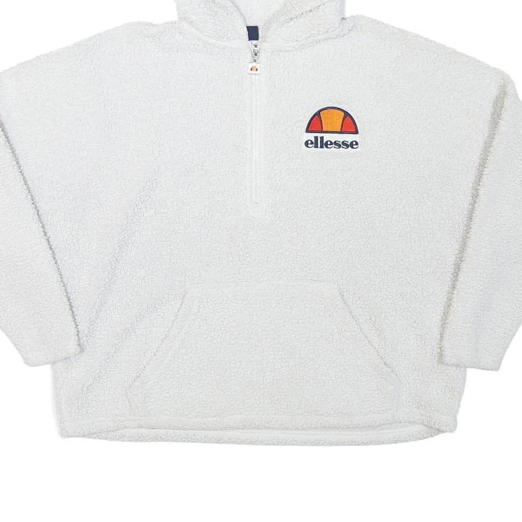 ELLESSE Womens White ¼ Zip Hoodie Soft Fleece Cropped UK 8