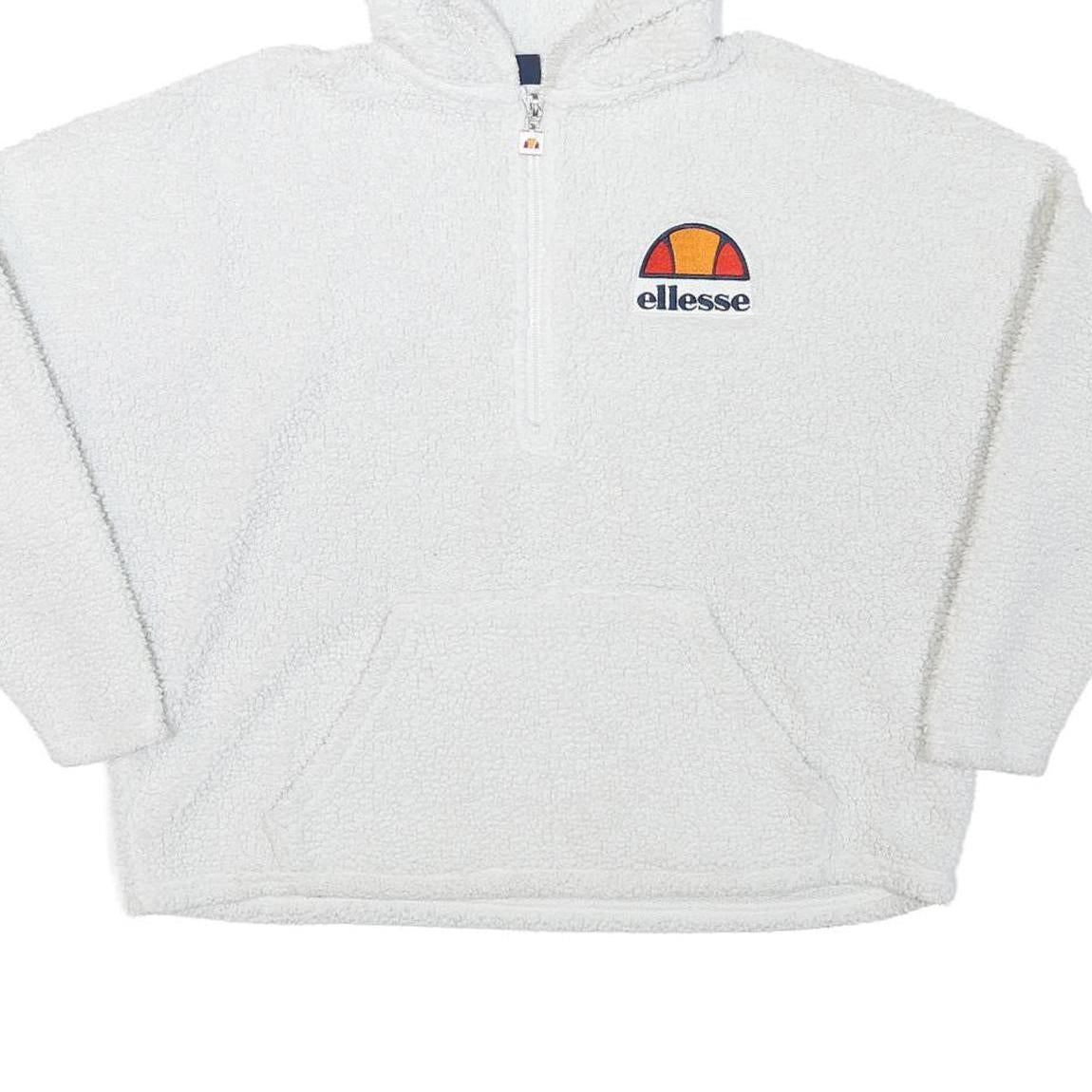 ELLESSE Womens White ¼ Zip Hoodie Soft Fleece Cropped UK 8