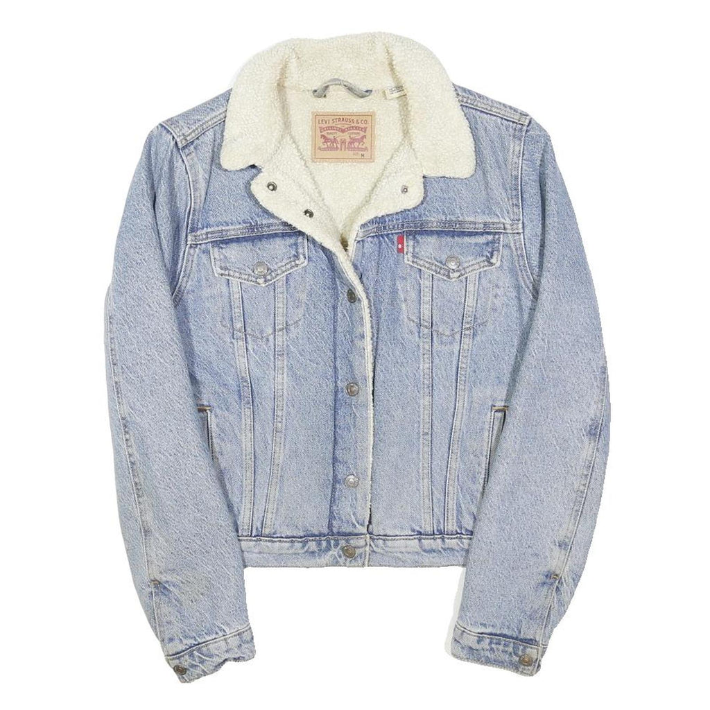 LEVI'S Womens Blue & Cream Denim Sherpa Jacket M Cotton Blend Button Closure