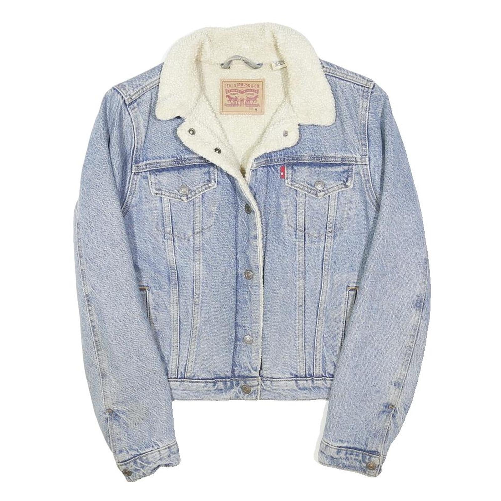 LEVI'S Womens Blue & Cream Denim Sherpa Jacket M Cotton Blend Button Closure