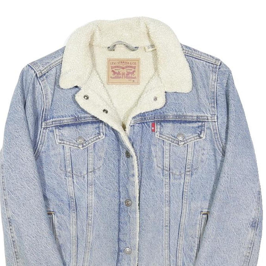 LEVI'S Womens Blue & Cream Denim Sherpa Jacket M Cotton Blend Button Closure