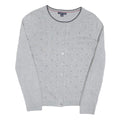 TOMMY HILFIGER Womens Grey Patterned Button Up Crew Neck Basic Knit S Cotton