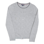 TOMMY HILFIGER Womens Grey Patterned Button Up Crew Neck Basic Knit S Cotton
